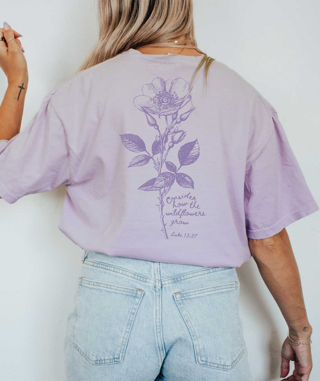 Consider The Wildflowers Tee - Orchid